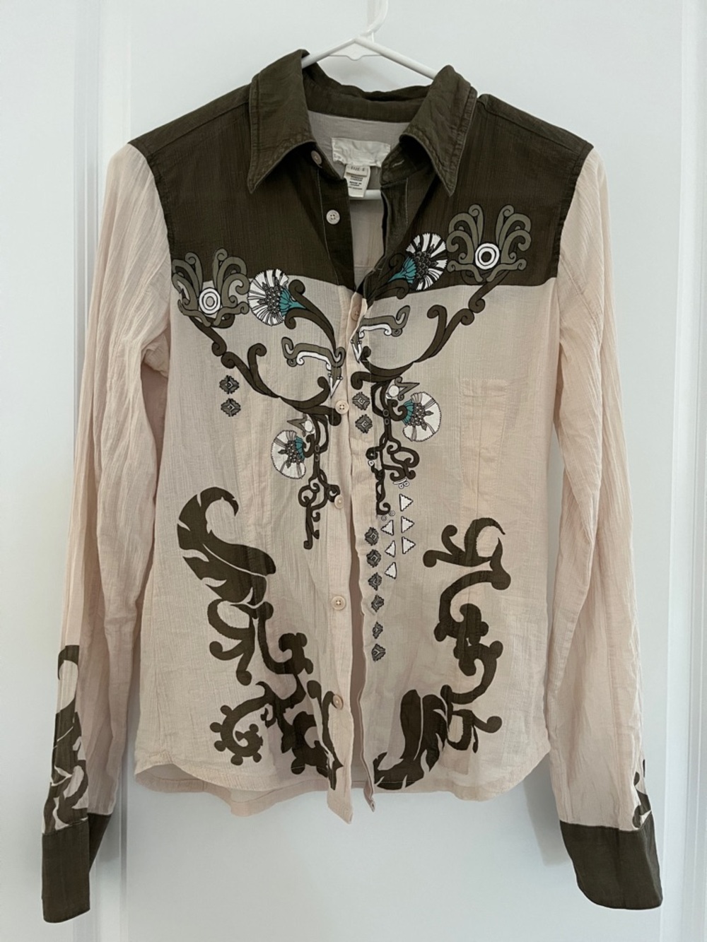 Diesel Cream Blouse with Olive Trim